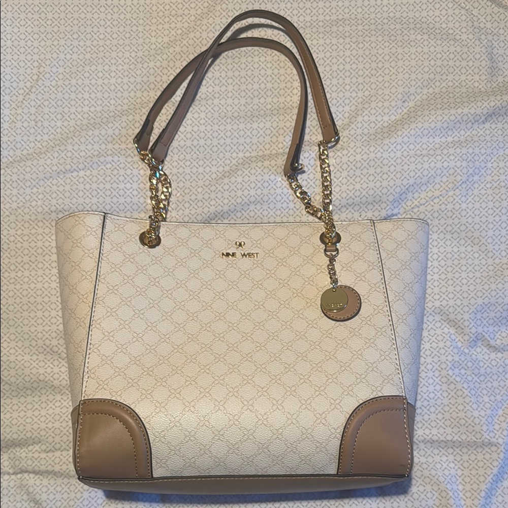 Nine West Cream and Tan Tote Bag